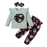 LROSEY Baby Mädchen Outfits Set Langarm Body Strampler Hose Stirnband Neugeborene Kleinkinder Warme Babyset Kleidung Outfit Baby Neugeborenen Set Mädchen Outfit Babykleidung S
