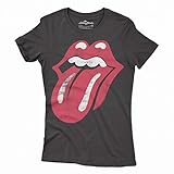 Rolling Stones Classic Tongue Distressed Logo T-Shirt Official Licensed Donna, Large, Schw