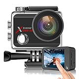 Action Cam 4K 60fps 20MP WiFi EIS Anti-Shake Unterwasserkamera wasserdichte 40m Touchscreen Ultra HD Helmkamera 170° Weitwinkel 2x1350mAh Akkus Wiederaufladbar und Helmzubehö