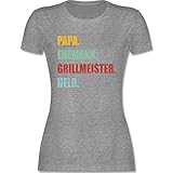 Sprüche Statement mit Spruch - Papa Ehemann Grillmeister Held Retro Vintage Effekt - XL - Grau meliert - Geschenk - L191 - Tailliertes Tshirt für Damen und Frauen T-S