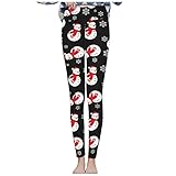 AFFGEQA Thermohose Damen Casual Weihnachtsdruck Plus Samt Dicke Lammwolle Leggings Herbst und Winter hohe Taille Strumpfhosen Gefütterte Skinny F