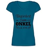 Familie - Befördert zum Onkel est. 2021 - schwarz - XL - Türkis - Onkel - XO1525 - Damen T-Shirt mit V