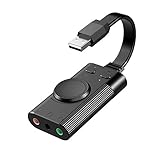 USB Soundkarte, TechRise USB, externer Stereo-Soundadapter, Splitter Konverter mit Lautstärkeregler für Windows und Mac, Plug & Play, keine Treiber notwendig