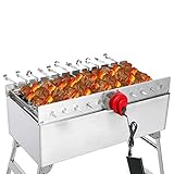 BEM Mangal Schaschlikgrill, Grillset mit Zubehör inkl. Powerbank + Motor, Elektrisch, Edelstahl, Klappbar, Holzkohlegrill mit Spieß