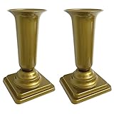 HAC24 2er Set Grabvase Gold Grabschmuck Kunststoff Friedhofsvase mit Sockel Friedhof Blumenvase Grabdekoration Grab Vase Grabsteck