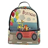 bibaodan Rucksack Geldbörse Laptoptasche für Damen Leder Mini Alles Gute zum Geburtstag lustige nette Tiere Löwe und Giraffe für Outdoor, R