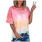 Yoofeiduoduo T-Shirts Tie-Dye Damen Sommer Hit Farbe Damen Sommer Mit Aufdruck Batik Gebatikt Tshirts für Damen Kurzarm-T-Shirt Blusenoberteile Tee Tops Bluse Sommer Ob