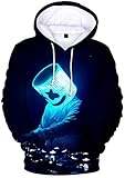 OLIPHEE Jungen Kapuzenpulli mit 3D Digital Druck für Teenager Fans DJ Sweater Schwarz Blau 2XS