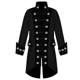 Zarupeng Steampunk Vintage Herrenjacke, Männer Winter Warm Lange Jacke Mantel Outwear Slim Fit Langarm Stehkragen Knöpfe M
