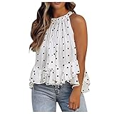 Neckholder Top Damen Y2k Ärmellose Strandtop mit Blumenprint Rundhals Weste T-Shirt Teenager Mädchen Frauen Ärmellose Tanktop Elegante Oberteile (Weiß,M)