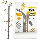 Brunoko Wandtattoo Kinderzimmer - Messlatte Kinderzimmer - Wandsticker Kinderzimmer zur Wanddeko Kinderzimmer - Wandtattoo von Baum und Eule - Wandaufkleber Kinderzimmer - Entwickelt in Sp