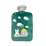 Wärmflasche 2 Stück 500ml Bettflasche mit Bezug, Bequem, Sicherheit, Wärmehaltung Gute Leistung, Frei Von Schadstoffen, Wärmflaschen für Kinder, Babys, Erwachsene Grü