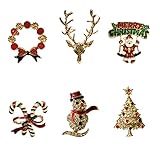 Weihnachten Broschen, 6 StüCke Strass Kristall Brosche, Set Mit Strass Kristall Weihnachtsschmuck, Weihnachtsbaum Rentier Pins Set, Element-Kristall Brosche Und Ansteck