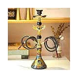 WANSE Premium-Shisha-Set mit 2-Schlauch, Wasserpfeife Kaminkopf Komplettset Silikonschlauch Verbessern Sie das Raucherlebnis Handgefertigter Glasflaschenkörp