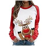 Weihnachtspullover Damen Weihnachten Pullover Rundhals Weihnachtspulli Lässige Sport Oberteile Tops Herbst Winter Weihnachten Drucken Sweatshirt Pullis Frauen Teenager Mädchen Weihnachts B