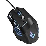 QueenDer Gaming Maus USB Kabel Mäuse Wired Hohe Präzision Optische Professionelle Gamer Mouse mit 7 Tasten/4 Einstellbarer DPI(1000-3200)/LED/Ergonomisches Design für PC Laptop MacBook - Plug & Play