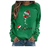 DAY8 Damen Weihnachten Neujahr Herbst Winter Modetrend hohe Qualität Print Sweatshirt Lässig Loose Langarm Crop Patchwork Bluse Pullover Tops (L, No.3-Green)
