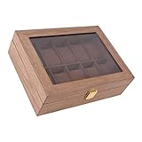 Bonarty Uhrenkoffer für 10 Uhren, Holz Uhrenbox Uhrenkasten Uhrenvitrine Uhrentruhe Uhrenschatulle Schmuckkästchen mit Glasfenster und Samt Futter - Dunkelb