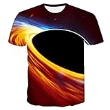 Unisex 3D Aufdruck T-Shirts,Unisex T-Shirt Lose O-Ausschnitt Kurzarm 3D-Druck Space Schwarzes Lochmuster Lässige Streetwear Neuheit Geburtstagsgeschenk Für Studentenfreunde Paare, M