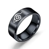 cluis Anime Naruto Shippuden Titan Stahl Ring für Männer Naruto Cartoon Charakter Logo Gravierte Fingerring Modeschmuck mit Kette Anime Fans Geschenke(Black #10)