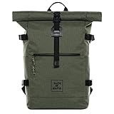 XL Rucksack Kane Roll-Top Kurierrucksack - Recycled PET, wasserabweisend - Wander-Rucksack Laptop-Fach 15 Zoll grün-O