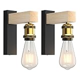 Martll Wandleuchte Innen Holz Vintage E27 Wandlampe Retro Industrial Wandbeleuchtung Innenbeleuchtung für Flur Landhaus Schlafzimmer Wohnzimmer Esstisch (2 Stücke)