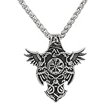 KINGVON Wikinger Axt Valknut Vegvisir Symbol Halskette für Männer - nordischer keltischer heidnischer Kompass Amulett Anhänger, Edelstahl Thorshammer Tierschmuck