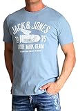 Herren T-Shirt Jack and Jones Rundhals Print Tee Regular Fit Crew Neck Top (043 Faded Denim, XL)