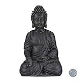 Relaxdays Buddha Figur sitzend, 40 cm hoch, Feng Shui Deko, wetterfest & frostsicher, große Garten Dekofigur, dunkelg