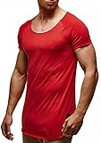 Leif Nelson Herren Sommer T-Shirt Rundhals-Ausschnitt Slim Fit Baumwolle-Anteil Moderner Männer T-Shirt Crew Neck Hoodie-Sweatshirt Kurzarm lang LN6340N Rot S