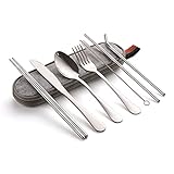 Wopam Tragbares Besteck-Set, Edelstahl, 8-teilig, wiederverwendbar, Reisebesteck für Outdoor, Camping, R