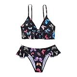 Transwen Bikini Set Für Frauen Mode High Waist Sexy Bikini Einfarbige Schleife Beach Sea Dating Badeanzug Farbe Blumenmuster Sportlich Zweiteiliger Strandbik