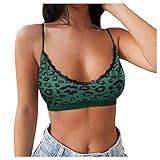 Frauen Spitze Patchwork Crop Top Frauen Leopard Print Spaghetti Strap Weste Sexy Lady Nahtloses Top Urlaub Strand Bluse Sommer Wild Cami Halloween Sweatshirt T-Shirts, grün, Larg