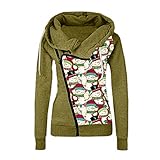 CHIYANG Damen Casual Weihnachtsbaum Print Reißverschluss Loser Kordelzug Eleganter Pullover Hoodie Langarm Sweatshirt Winter Herbst Geschenke Ausgehen Weihnachtsjacke Schürzen Roben Pyjamas Top