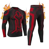 MeetHoo Thermounterwäsche Herren, Funktionswäsche Männer Skiunterwäsche Atmungsaktiv Funktionsunterwäsche Hause Thermo Unterwasche für Running Sports Ski (Rot, M)