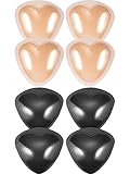 Hestya 4 Paar BH Pads Selbstklebende Einsätze Abnehmbare Push Up Brustvergrößerer für Bikini, Tri-Winkel Form, Schwarz und Beig
