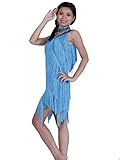 WanYangg Damen Latein Kleid Lateintänze Tanzrock Turnierkleid Quaste Tanzkostüm Samba Tango Rumba Turniertanz Karneval Performance Abendkleid Karneval Latin Dress 2# See blau M