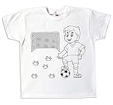 Pixkids Kinder T-Shirt Fussball Fussballer zum bemalen und ausmalen lustig Spiel kreatives Geschenk für Jungen und Mädchen (140)