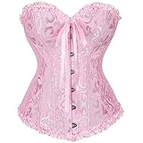 Overbust Corsage Longline Shapewear Bowknot Lace Corsage Top Bustier Overbust Lingerie Brokat Frauen Sexy Vintage Halloween, rose, L