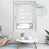 Elektrisches Doppelrollo Klemmfix ohne Bohren 45x150cm Weiß, Duo Rollo Klemmrollo mit Fernbedienung Geräuscharmer Motor Lichtdurchlässig Sichtschutz Kabellos Fensterrollo Innen Smart H