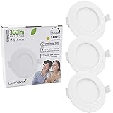 Lumare LED Einbaustrahler Dimmbar 6W | IP44 Spritzwasser geschützt | Ultra flach, 26mm Einbautiefe | Spot Wohnzimmer, Badezimmer | Einbauleuchten Weiß Rund | Slim Decken Spot warmweiß 3000K | 3er S