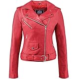 Urban Leather Perfecto Retro Damen Lederjacke Rot Lamm-Nappa, Red, Größe L - 42, UR-194