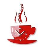 FLEXISTYLE Tasse Time for Coffee (Zeit für Kaffee) Moderne Küche Wanduhr rot, 3D römisch, wanduhr dek