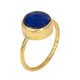 SARAH BOSMAN Ring Damen Gold Lapislazuli - Damenring Silber Vergoldet Eingefasster Edelstein Blau - 9 mm Durchmesser - Größe 52 - SAB-R02LAPISg-52