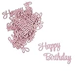 Oblique Unique® Konfetti Set Happy Birthday - 12x Happy + 12x Birthday - Tisch Deko für Geburtstag Kindergeburtstag Mädchen in Rosa mit Glitzereffek