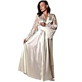 Damen Satin Robe Langes Nachthemd Bademäntel Spitze Schlafanzug Dessous Lange Robe Nachtwäsche Reizwäsche Nachtkleid Pyj