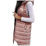 ChIcirly Damen Weste Lang Mantel Outwear Ärmellose mit Kapuze Warm Steppweste Wintermantel Vest Leicht Daunenweste Winterjacke Warmer Daunenmantel mit Kapuze T