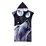 Highdi Badeponcho Strand, Wolf Drucken Handtuch mit Kapuze Erwachsene Badeponcho Surf Poncho Ultraleicht Schnelltrocknend Strandtuch aus Mikrofaser für Herren Damen (75x110cm,Sternenhimmel)