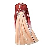 Frauen Chinese Traditional Hanfu Kreuz Kragen Kran Gerade Ärmel Prinzessin Volkstanz Kleidung Cosplay Red Cosplay weiblich (Color : Red, Size : XL)