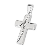 Clever Schmuck Silberner Anhänger kleines Kreuz 16 mm geschwungen mit 3 Zirkonias mittig übereinander matt und glänzend STERLING SILBER 925 in Geschenkfaltbox